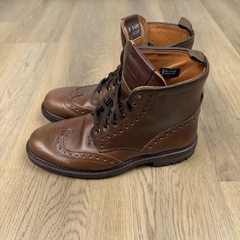 Allen Edmonds Boots Mens Size 8 Brown Chapman Leather Wingtip Weatherproof Lug